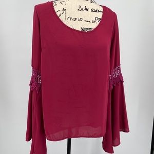 Rue21 Burgundy Long Sleeved Blouse Bell Sleeve M